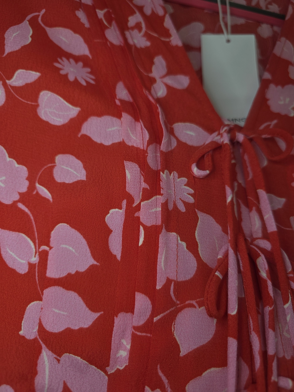 Mango Women’s Bow Printed Floral Blouse - Red & Pink - Picture 7 of 9